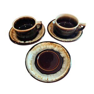 Pfaltzgraff Gourmet Brown Drip Glaze Stoneware Vintage 2 Tea / Coffee Cups and 3